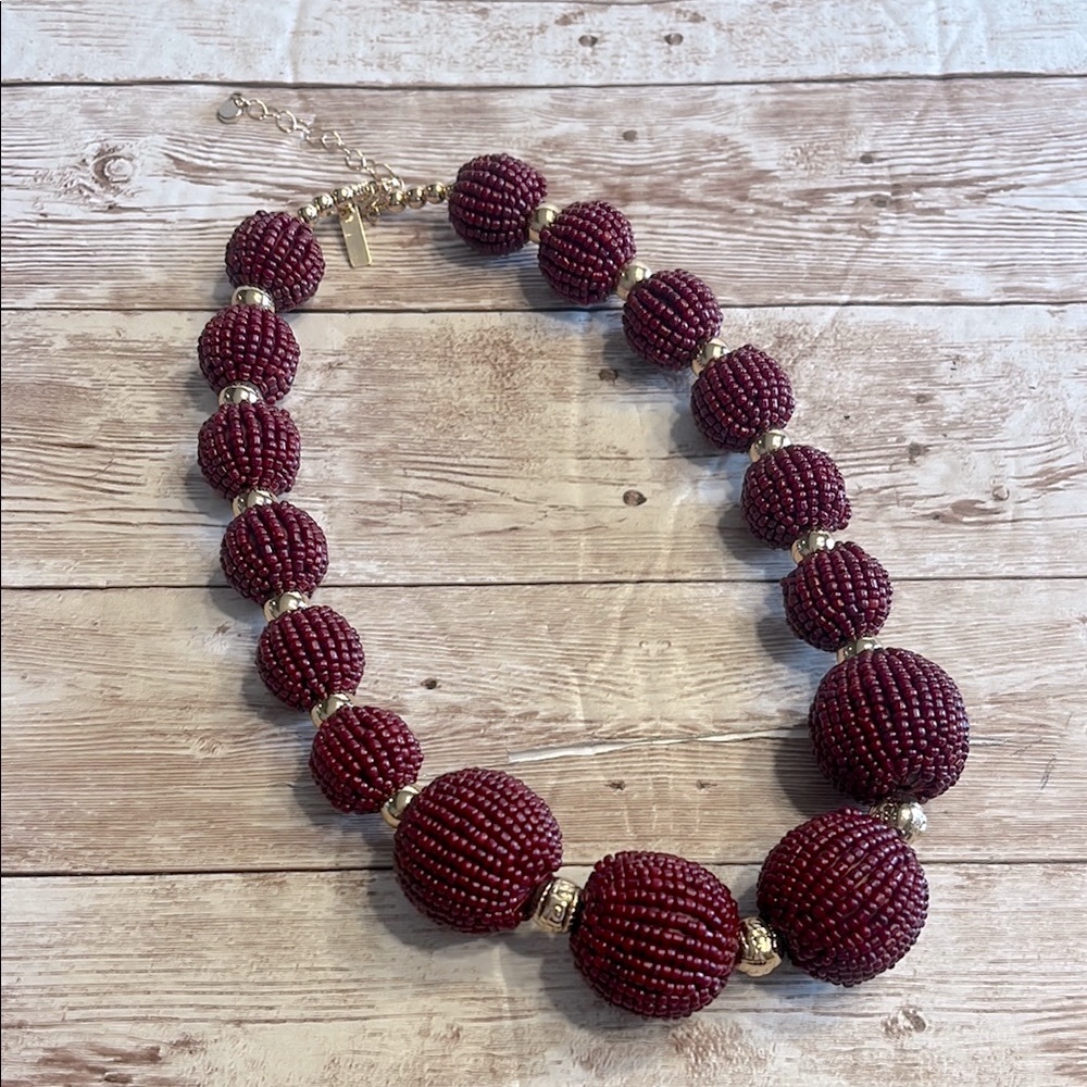 Lane Bryant Maroon Purple Red Beaded Necklace with Textured Design